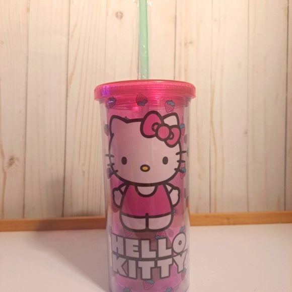 Hello Kitty Other - Hello Kitty Pink Tumbler with Green Straw